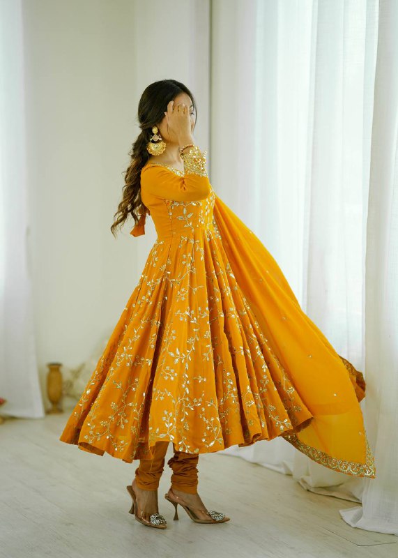 Tara Yellow Heavy Faux Georgette Pretty Anarkali Gown