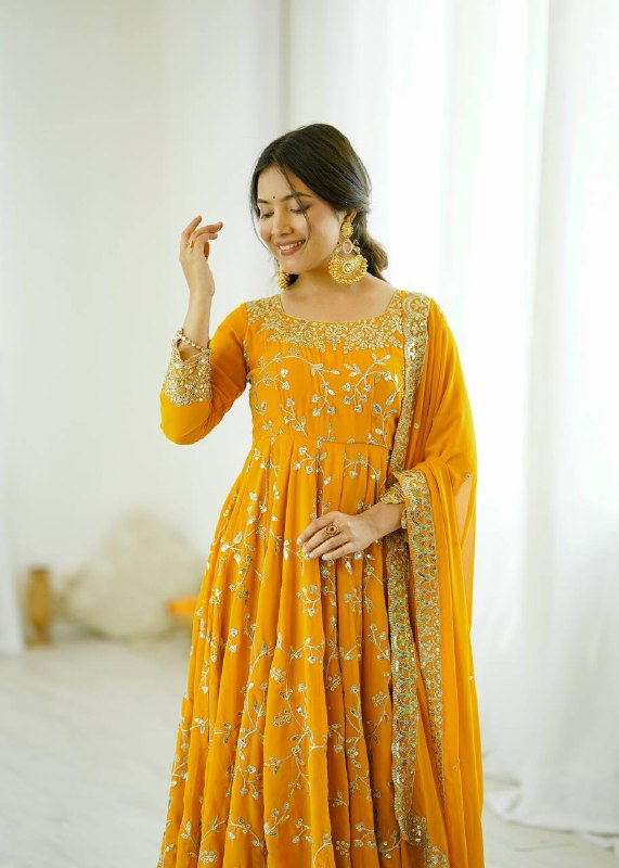 Tara Yellow Heavy Faux Georgette Pretty Anarkali Gown