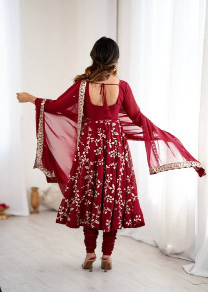 Tanishqa Meroon Beautiful Heavy Faux Georgette Anarkali Gown
