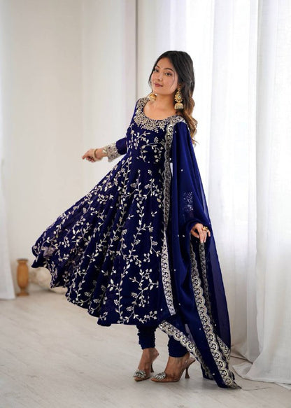 Rashi Blue Heavy Faux Georgette Pretty Anarkali Gown
