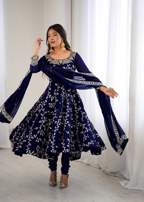 Rashi Blue Heavy Faux Georgette Pretty Anarkali Gown