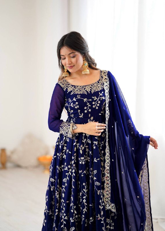 Rashi Blue Heavy Faux Georgette Pretty Anarkali Gown