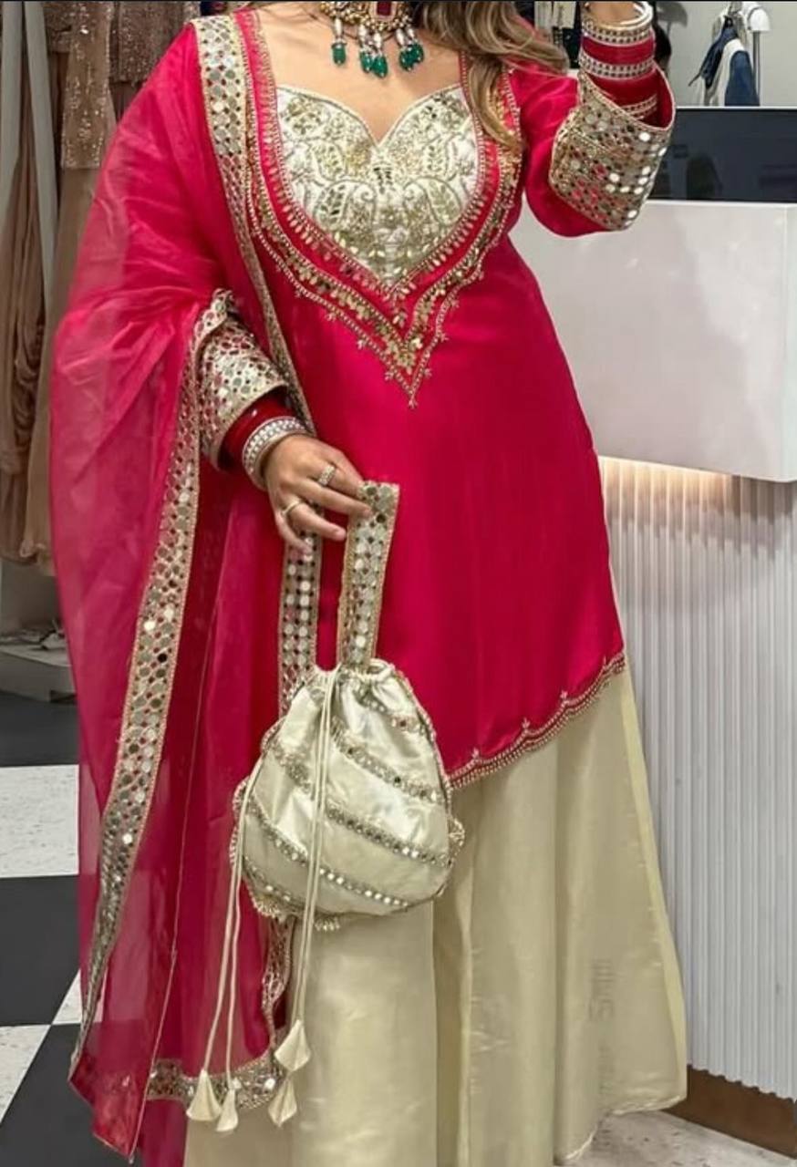 Zeenat Designer Hand Mirror Work Sharara