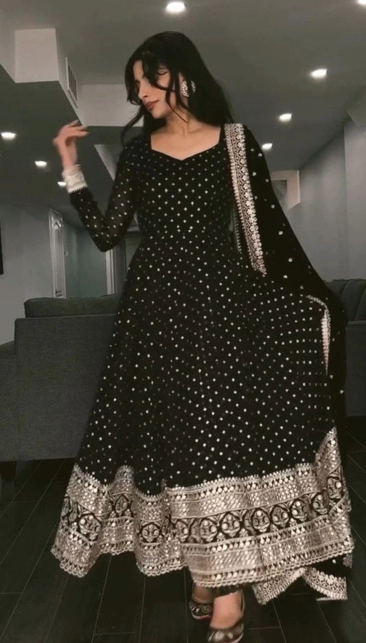 Wish Party Wear Designer Black Anarkali Set