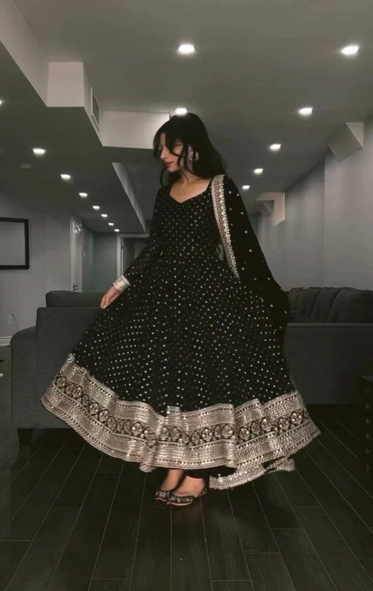 Wish Party Wear Designer Black Anarkali Set