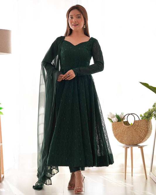 Leher Deep Forest Green Embroidered Anarkali