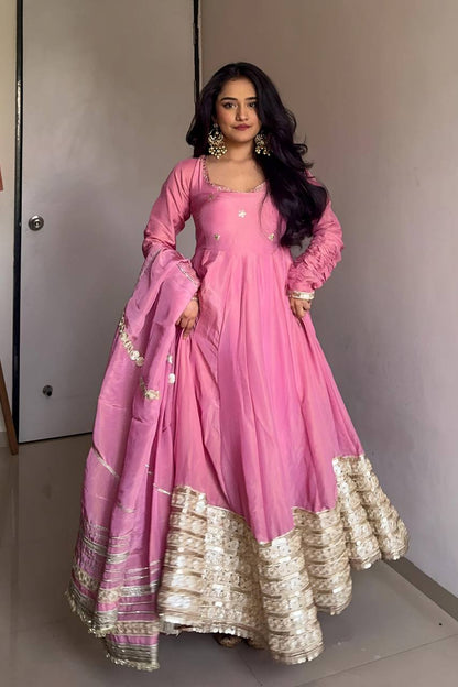 Baby Pink Chinon Silk Fancy Premium Anarkali Suit