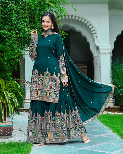 Mirza Designer Chinnon Silk Sharara Suit