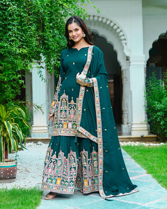 Mirza Designer Chinnon Silk Sharara Suit
