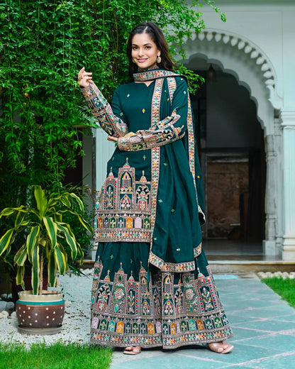 Mirza Designer Chinnon Silk Sharara Suit