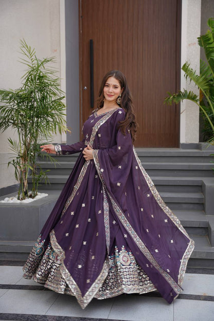 Rakhi Heavy Diamond Silk Designer Gown Set