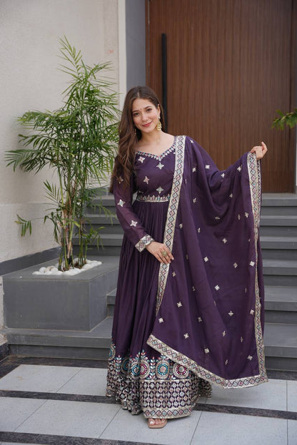 Rakhi Heavy Diamond Silk Designer Gown Set