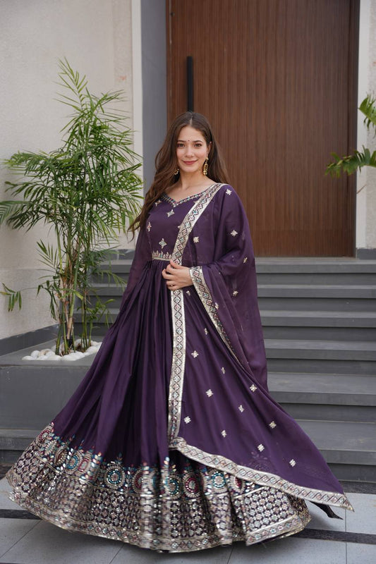 Rakhi Heavy Diamond Silk Designer Gown Set