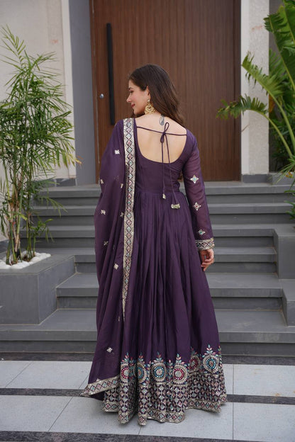 Rakhi Heavy Diamond Silk Designer Gown Set