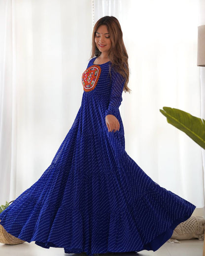 Azure Bandhani Inspired Flared Gown