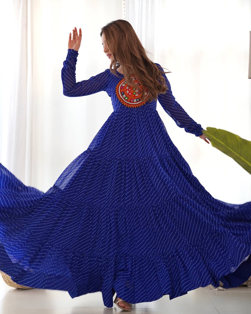 Azure Bandhani Inspired Flared Gown