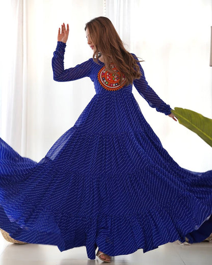 Azure Bandhani Inspired Flared Gown