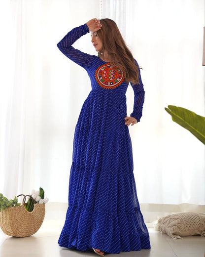 Azure Bandhani Inspired Flared Gown