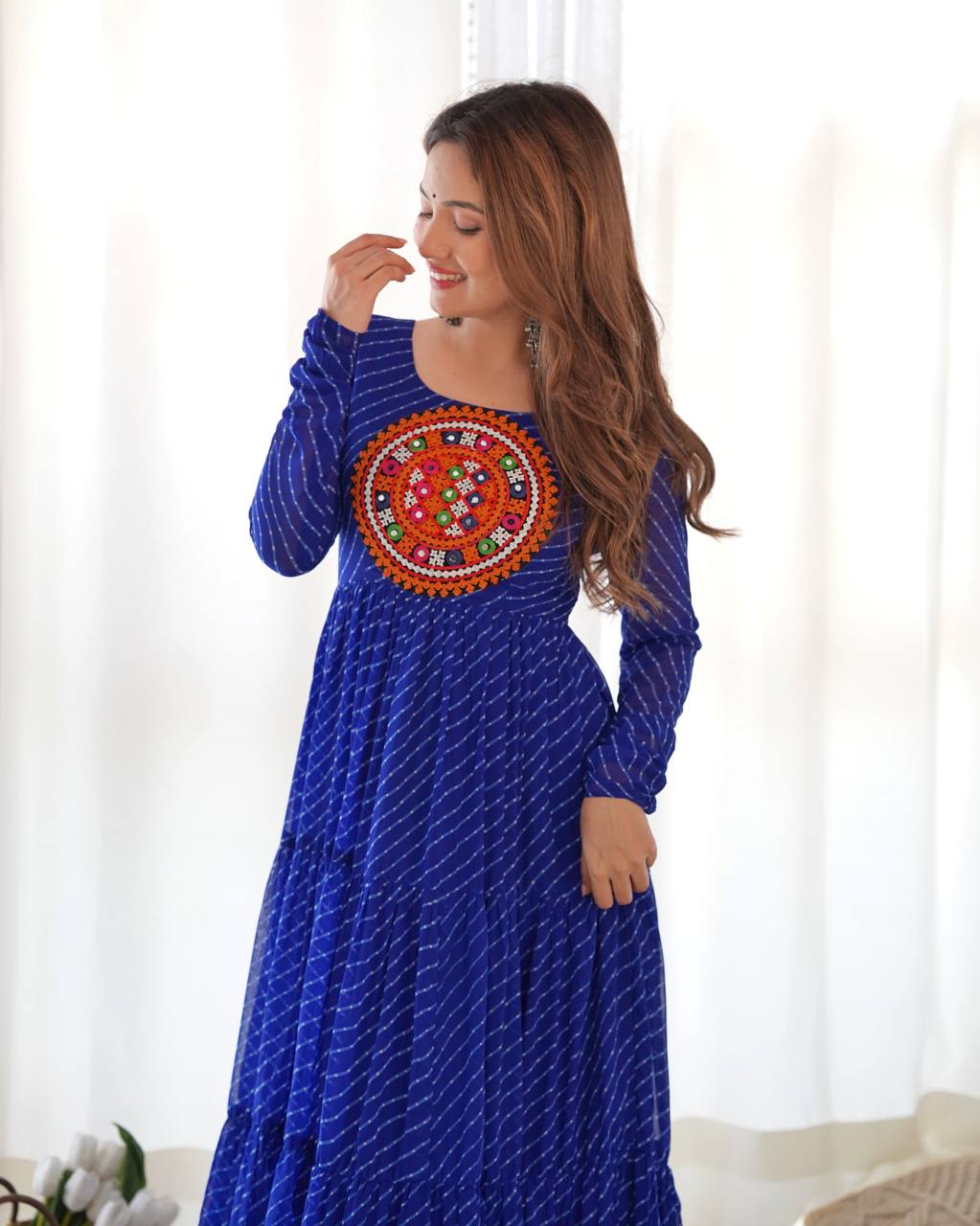 Azure Bandhani Inspired Flared Gown