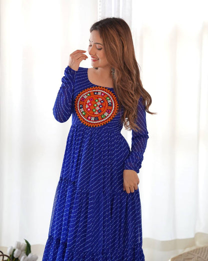 Azure Bandhani Inspired Flared Gown