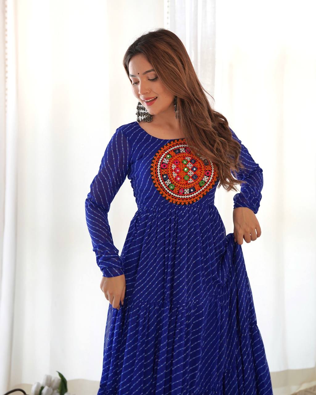 Azure Bandhani Inspired Flared Gown