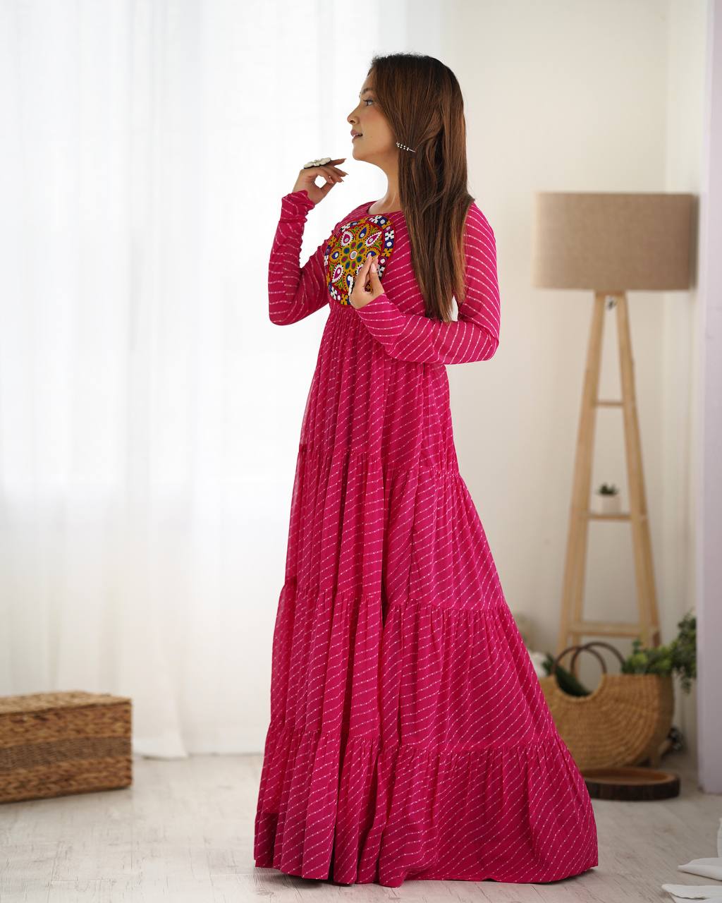 Azure Bandhani Inspired Flared Gown