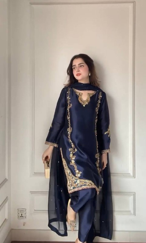 Roshni Moti Hand Work Crep Silk Farshi Salwar