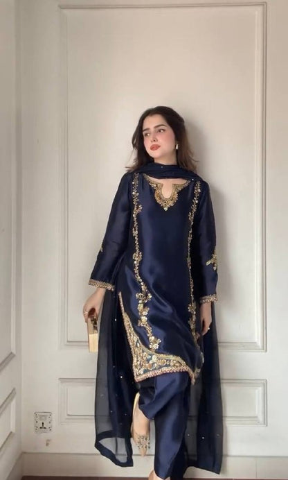 Roshni Moti Hand Work Crep Silk Farshi Salwar