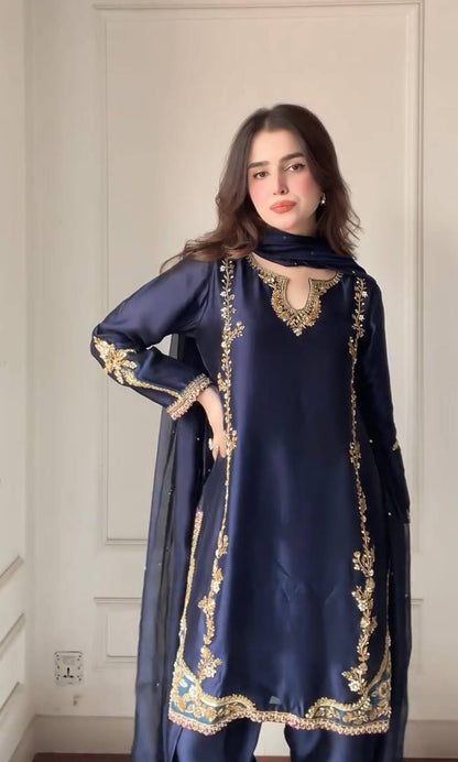 Roshni Moti Hand Work Crep Silk Farshi Salwar