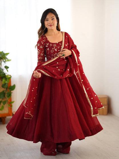 Mlrzaa Ruby Maroon Embroidery Anarkali