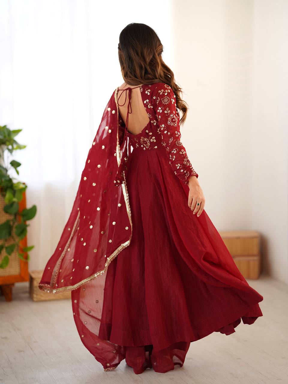 Mlrzaa Ruby Maroon Embroidery Anarkali