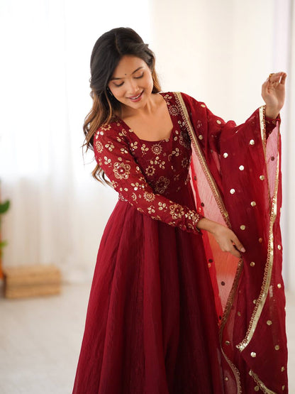 Mlrzaa Ruby Maroon Embroidery Anarkali