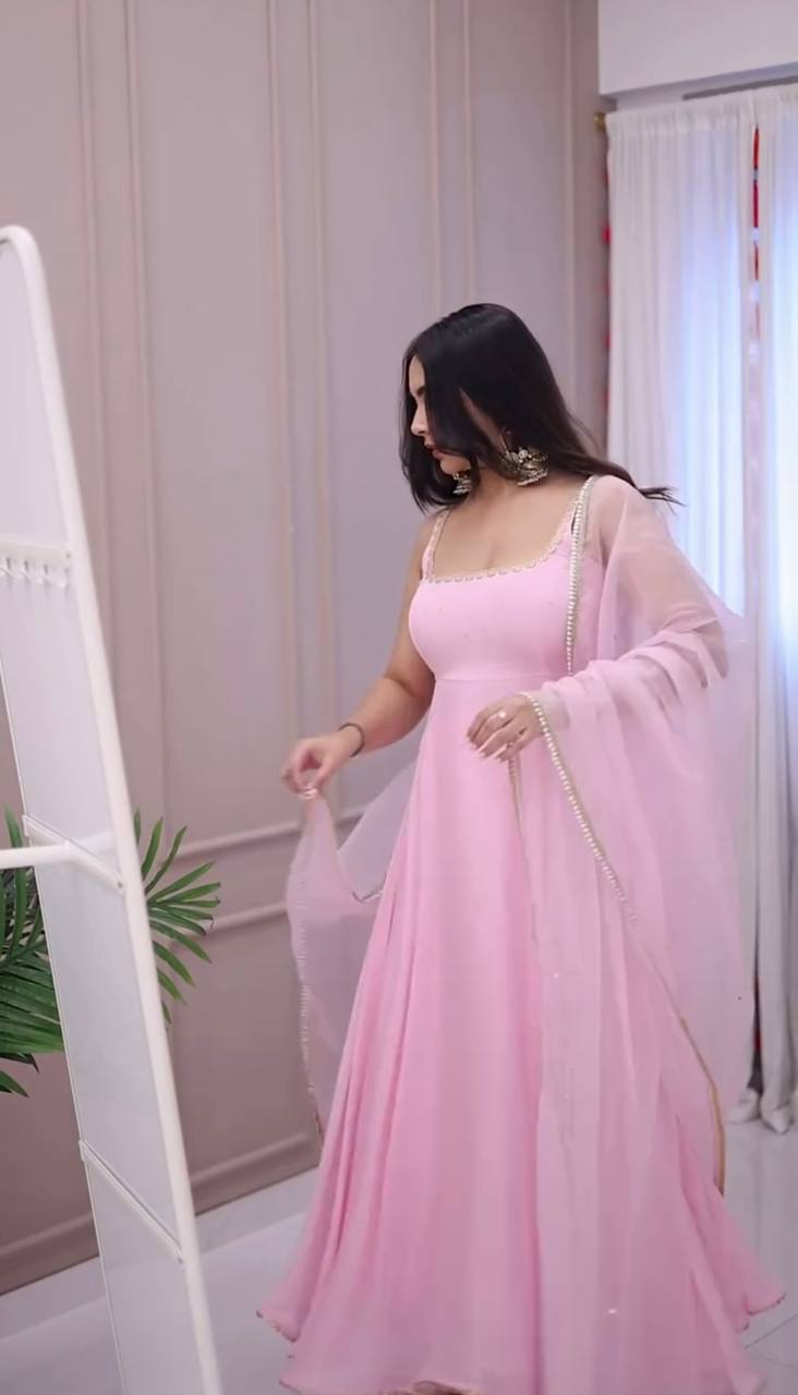 Aisha Pink Gown with Organza Dupatta