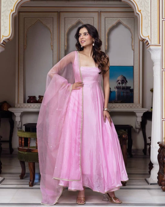 Aisha Pink Gown with Organza Dupatta