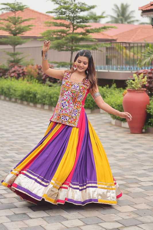 Pallavi Dandiya Glow Multicolor Mirror Work Lehenga