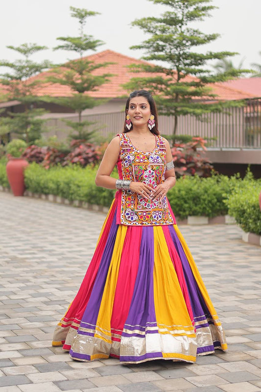 Pallavi Dandiya Glow Multicolor Mirror Work Lehenga