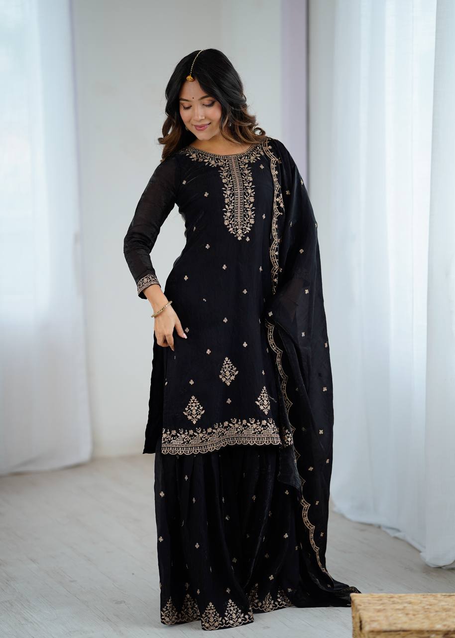 Zeenat Crunchy Silk Sharara Suit