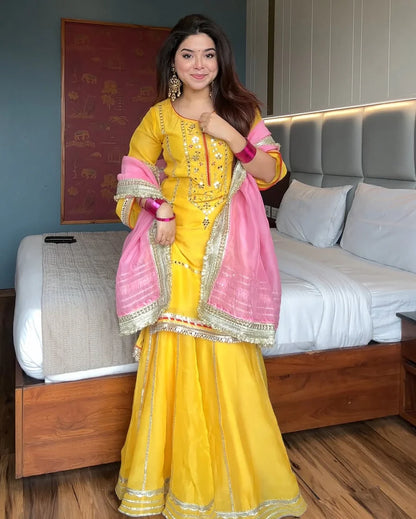 Haldi Special Real Mirror Work Sharara Set