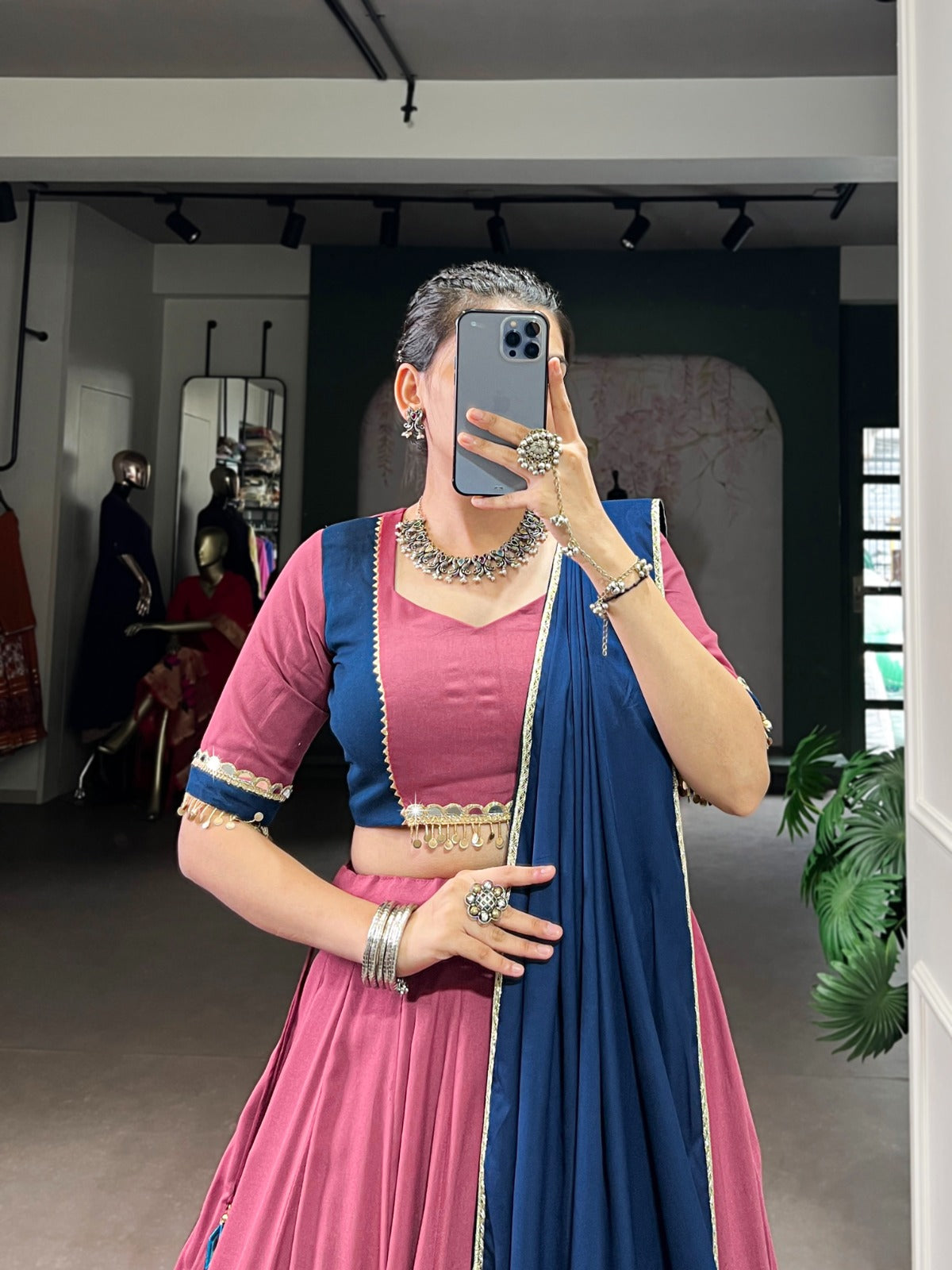 Trisha Wine Rayon Lehenga with Lovely Blue Dupatta