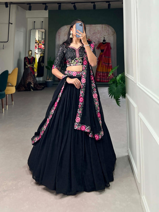 Black Beauty Flares of Grace In Georgette Lahenga