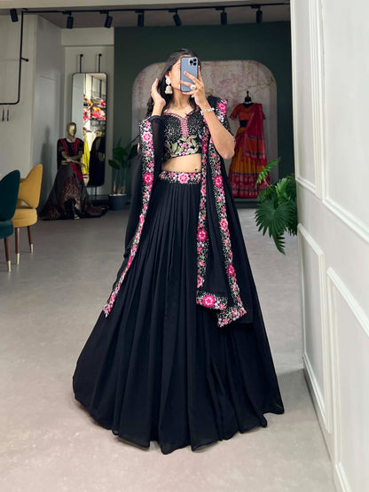 Black Beauty Flares of Grace In Georgette Lahenga
