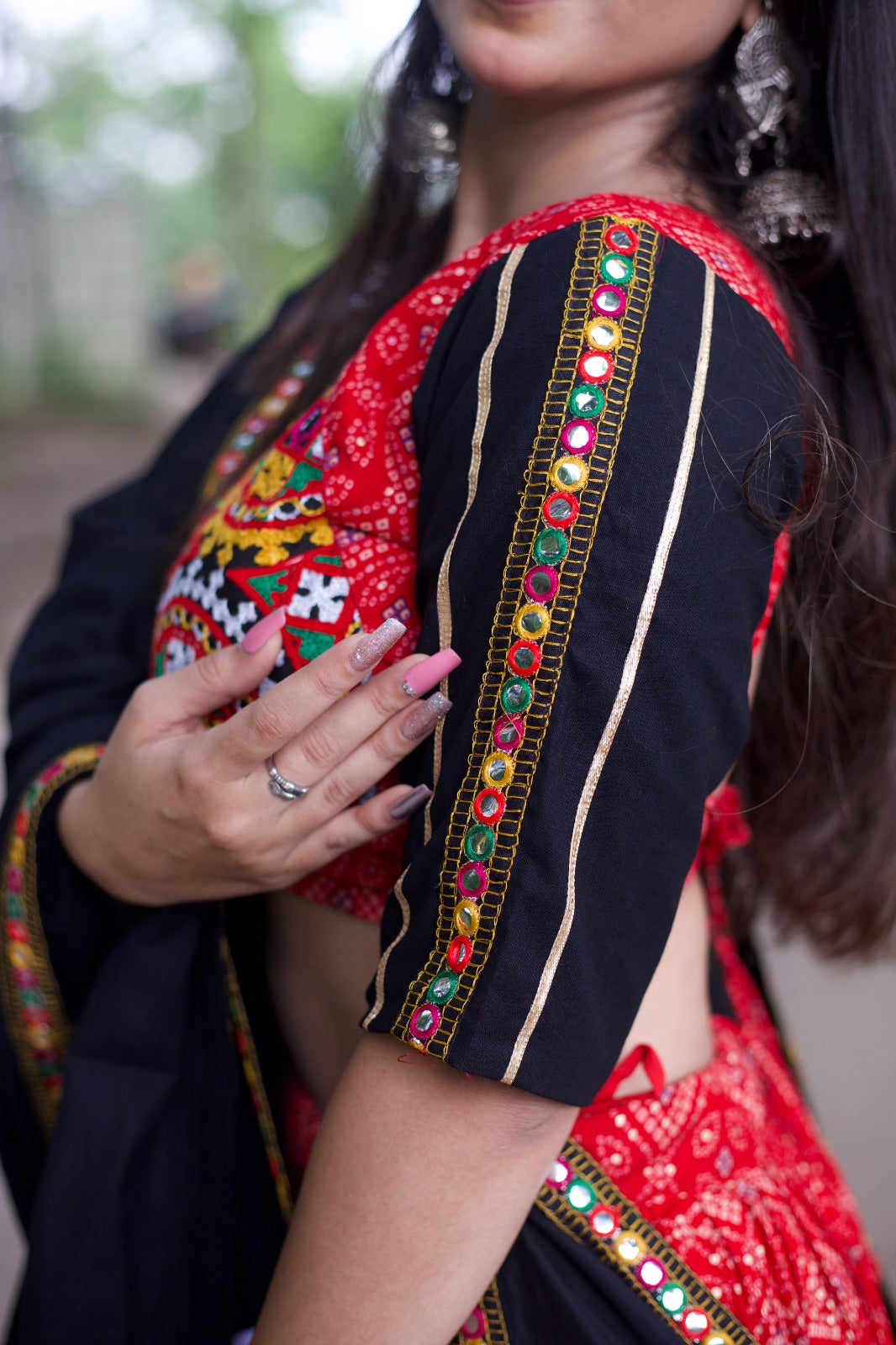 Dwarika Printed And Gamthi work Lehenga Choli