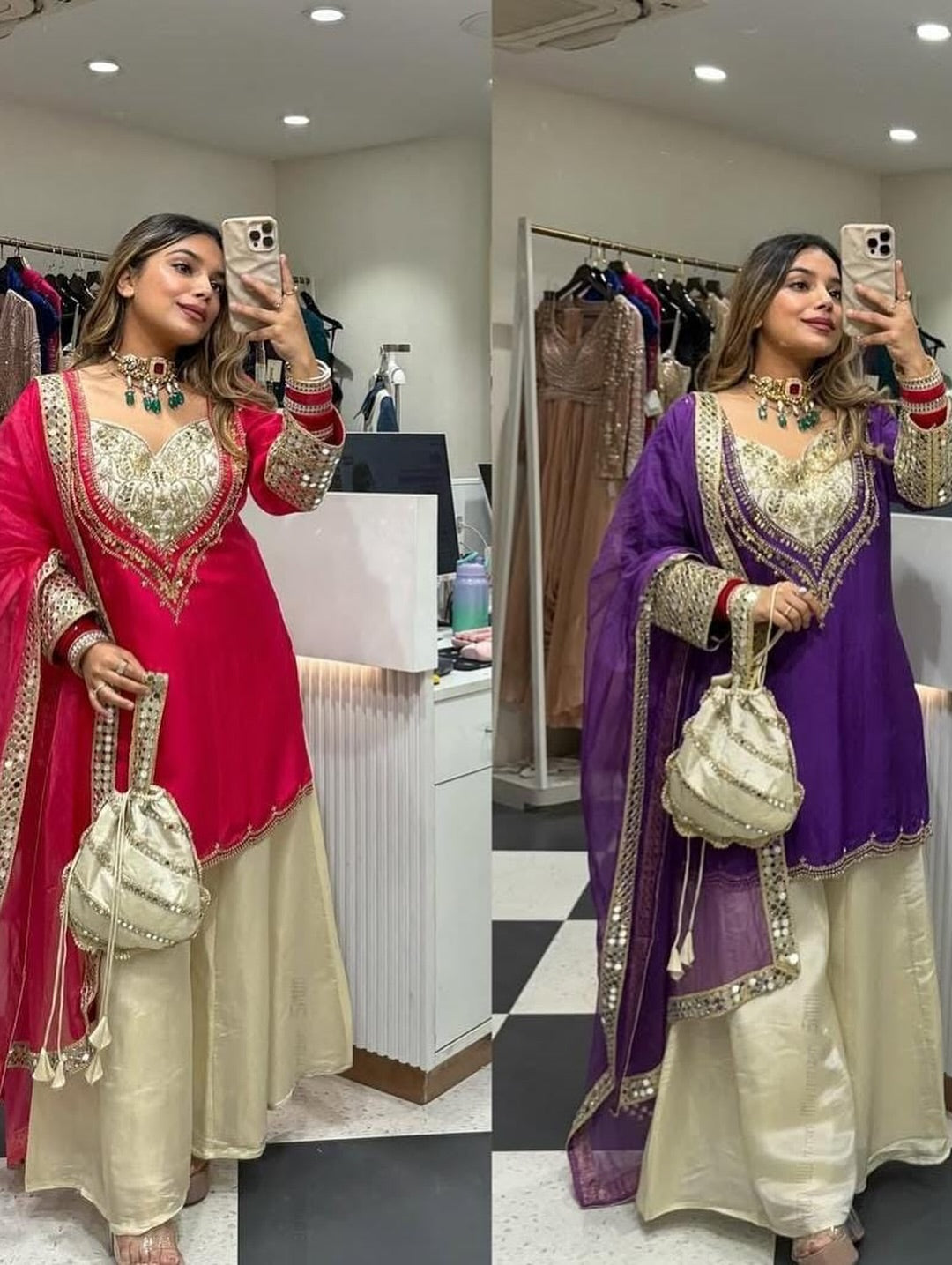 Zeenat Designer Hand Mirror Work Sharara
