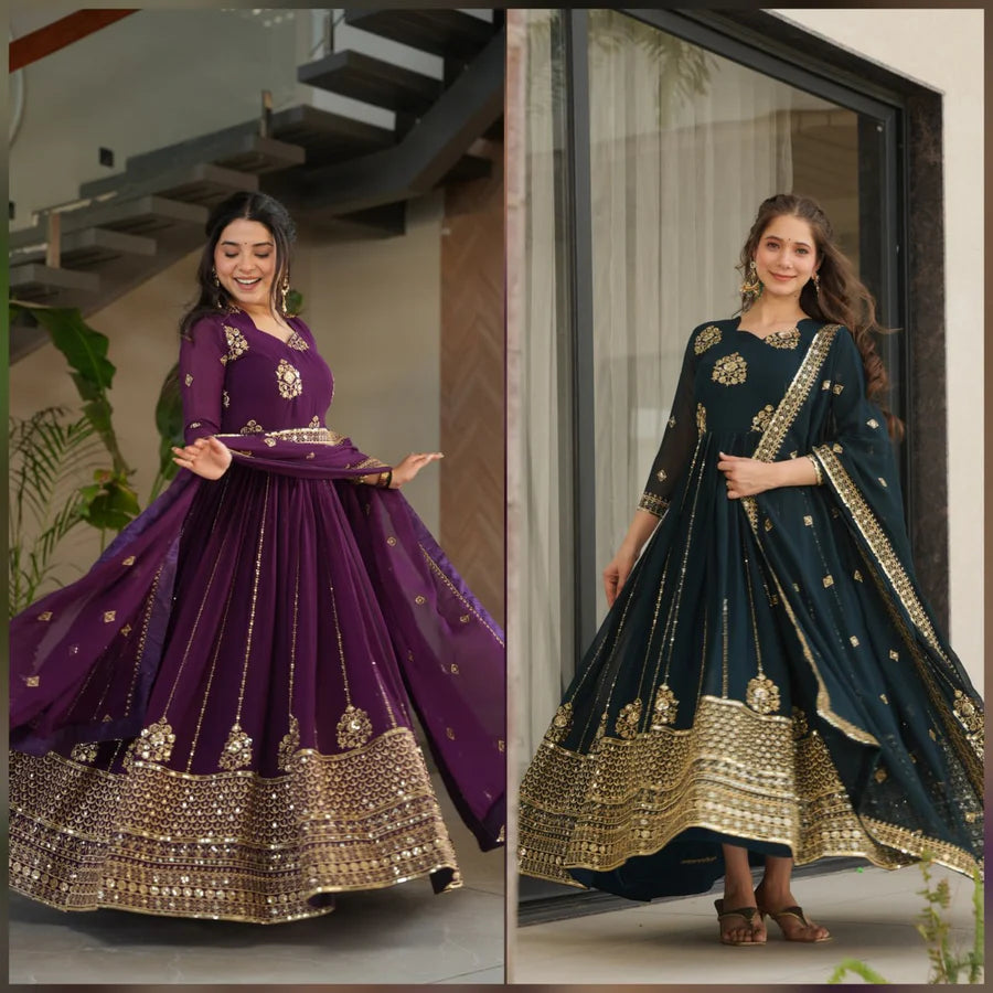 Varuti Embroidered Golden Zari Anarkali Gown
