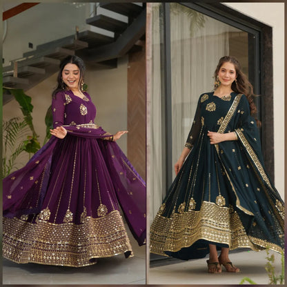 Varuti Embroidered Golden Zari Anarkali Gown