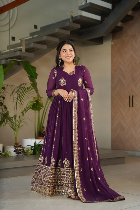 Varuti Embroidered Golden Zari Anarkali Gown