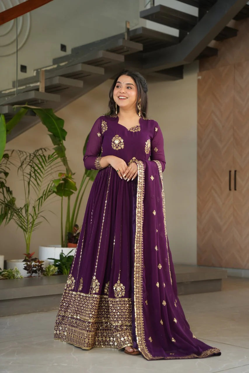 Varuti Embroidered Golden Zari Anarkali Gown