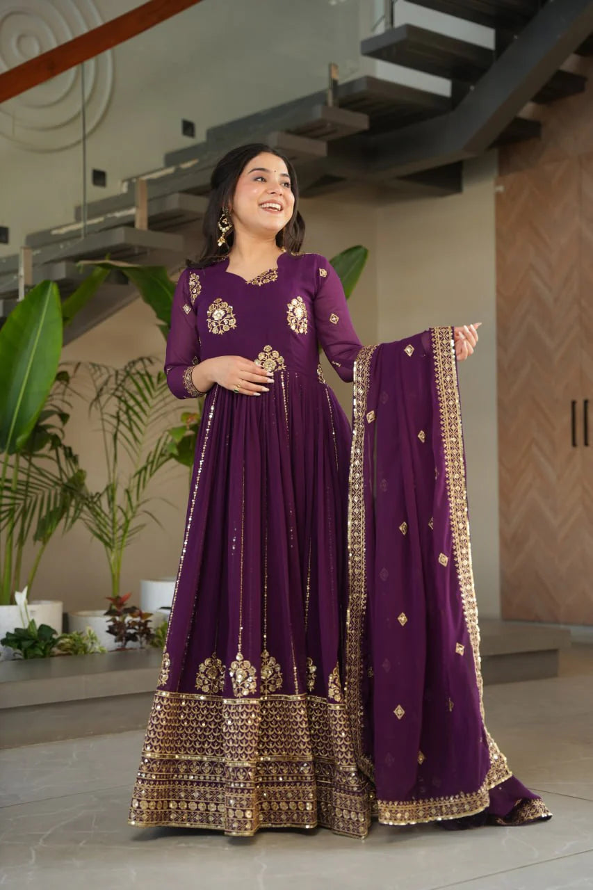 Varuti Embroidered Golden Zari Anarkali Gown