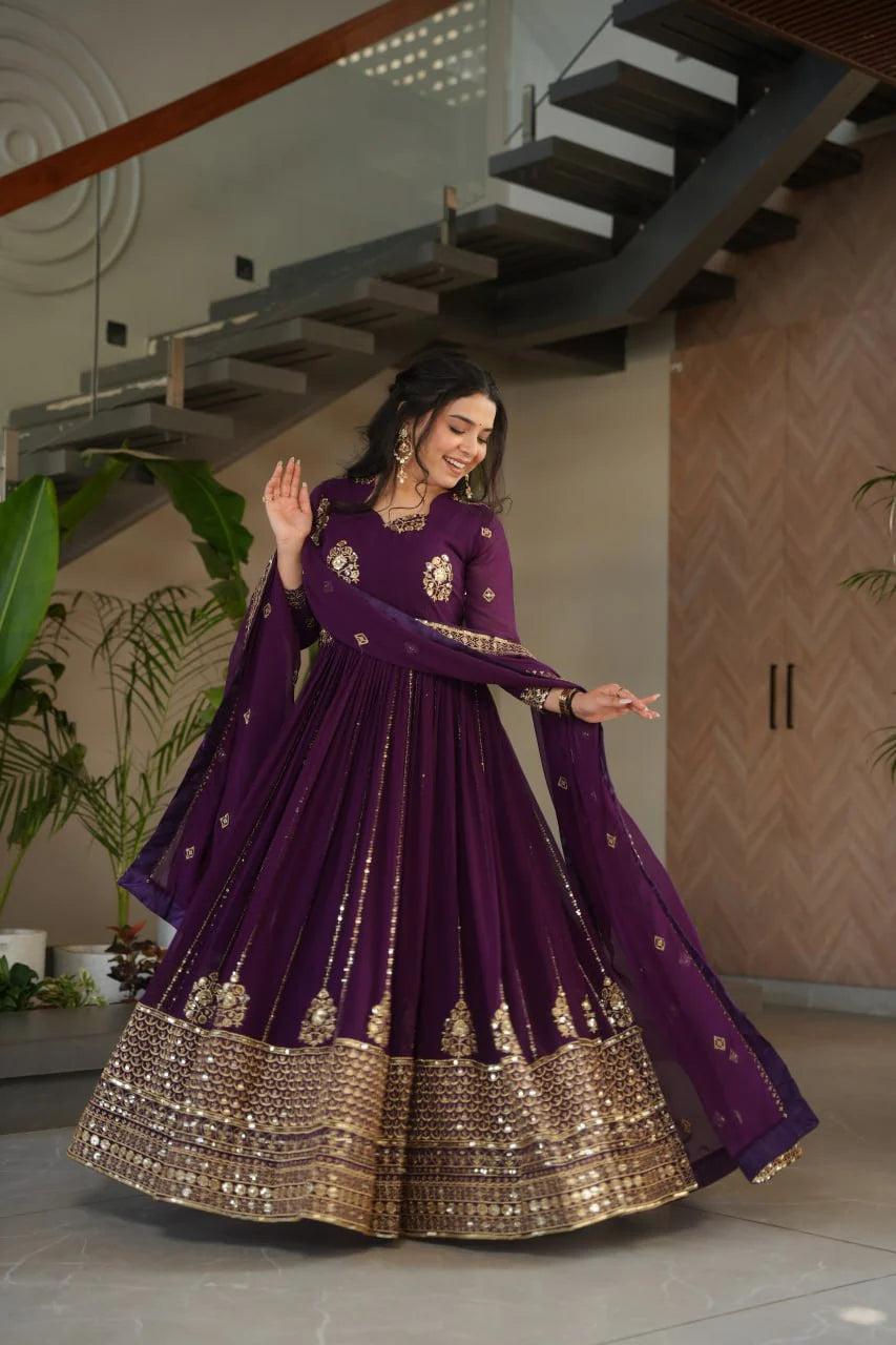 Varuti Embroidered Golden Zari Anarkali Gown