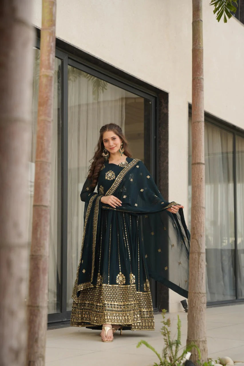 Varuti Embroidered Golden Zari Anarkali Gown